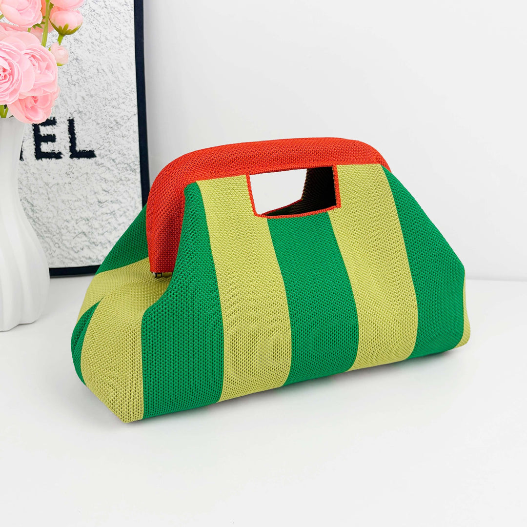 Women's Woven Striped Shell Knit Handbag N6J140