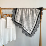 Load image into Gallery viewer, Vintage Lace Trim Satin Square Scarf 70cm Women N6H121