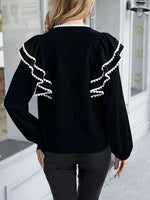 Load image into Gallery viewer, Black Puff Sleeve Lace Trim Blouse Women N6C261