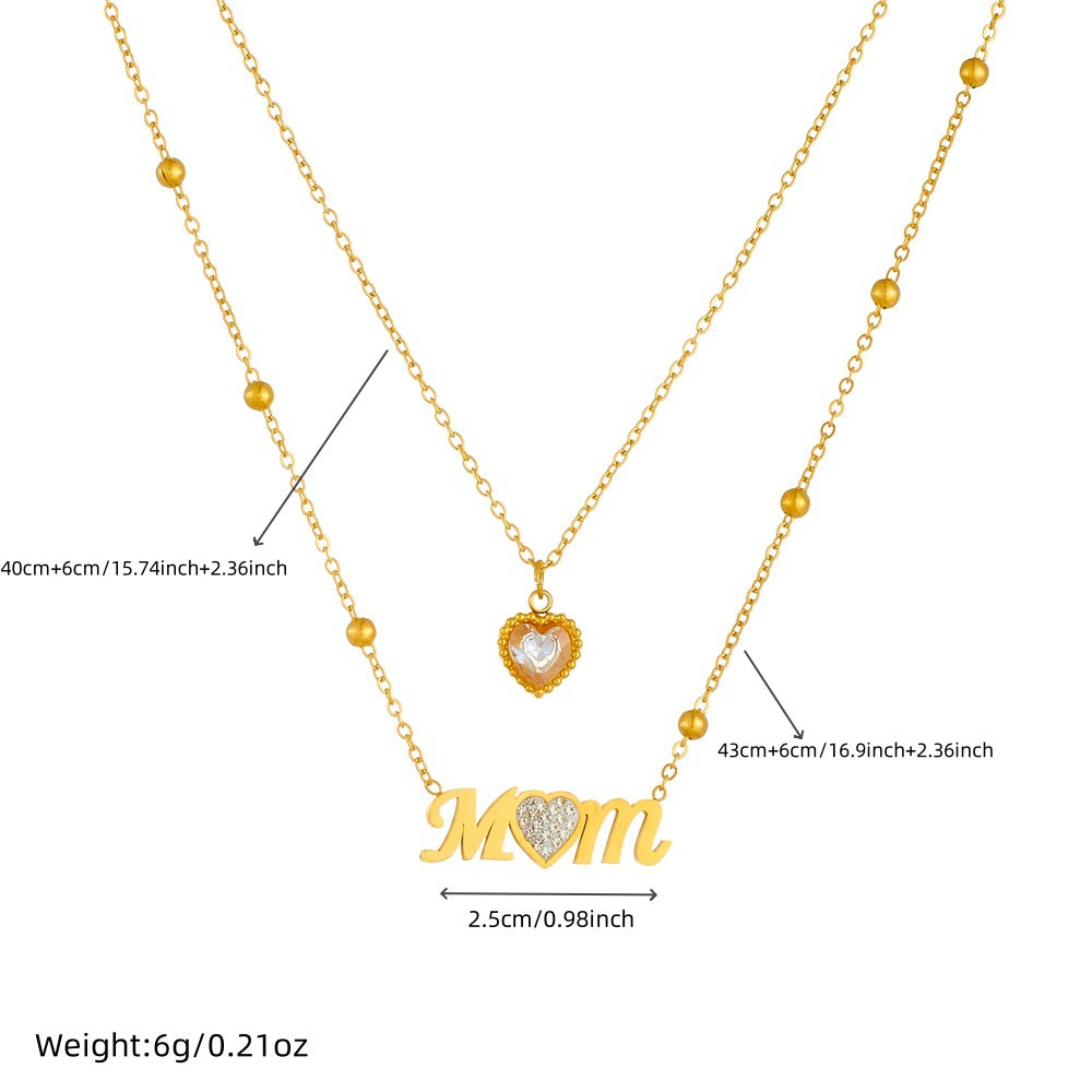 MOM Heart Zircon Layering Necklace Women N6D507