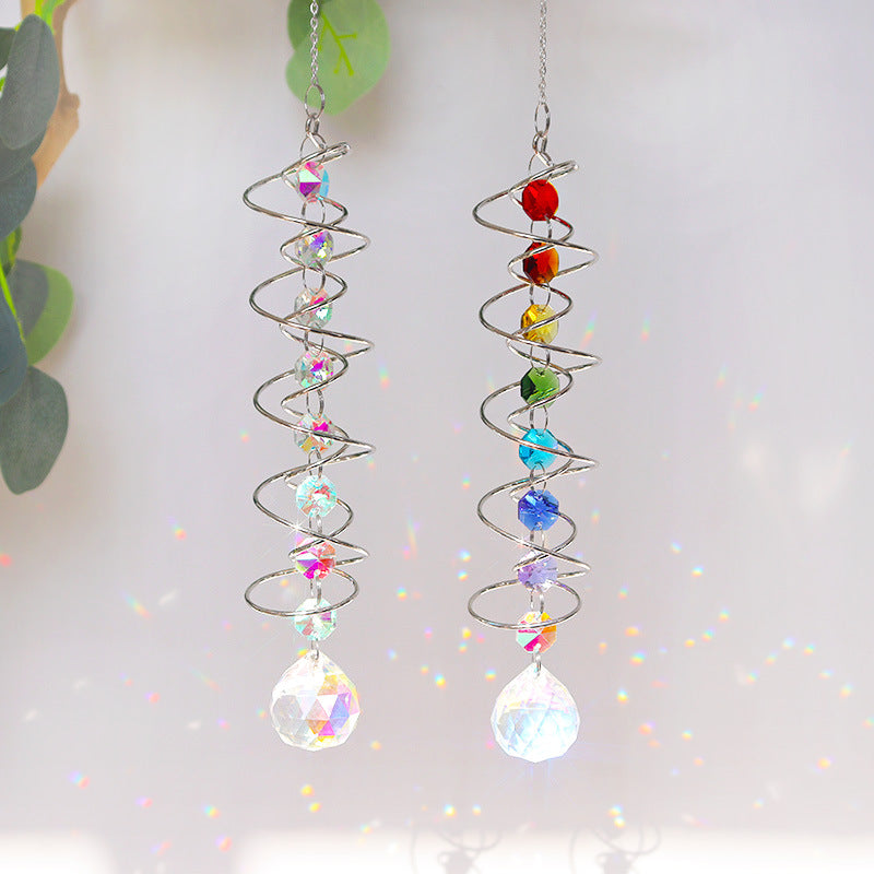 White Crystal Spiral Rotating Sun Catcher Wind Chime N6F294