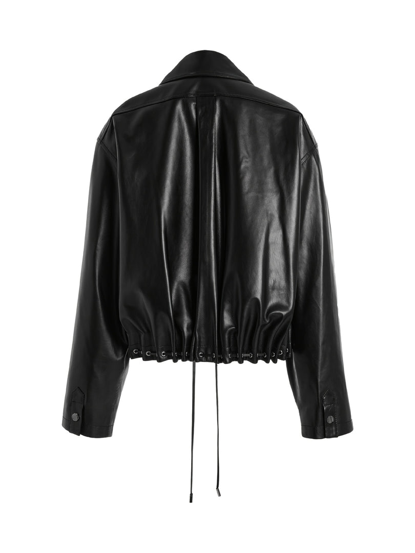 PU Leather Short Zip Jacket Women Stand Collar N6G176