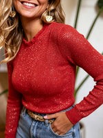 Load image into Gallery viewer, Vertical Rib Ruffled Mock Neck Slim Fit Knit Top N6G265