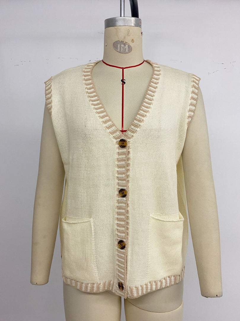Color-Block V-Neck Sleeveless Knit Vest Women N6H305