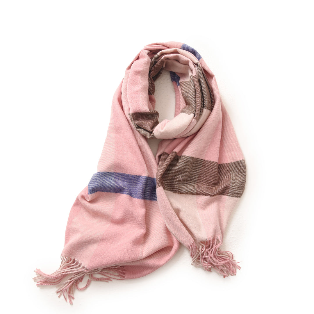 Check Print Faux Cashmere Wrap with Fringe  M5A224