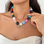 Load image into Gallery viewer, Womens Vintage Marbled Heart Resin Beaded Necklace N6K178