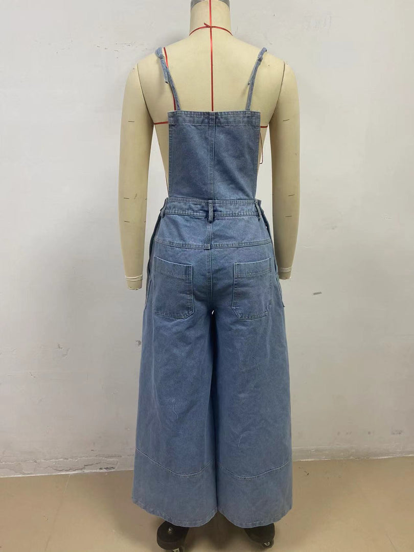 Street Style Wide Leg Denim Overalls Women N6D152