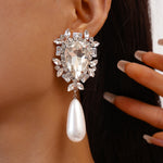 Load image into Gallery viewer, Diamond Pearl Earrings Waterdrop Sterling Silver S5P051