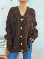 Load image into Gallery viewer, Antique Gold V Button Cardigan Ultra Heavy Charcoal N5Z900
