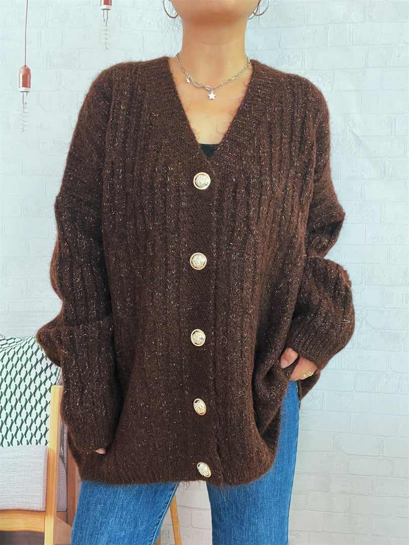 Antique Gold V Button Cardigan Ultra Heavy Charcoal N5Z900