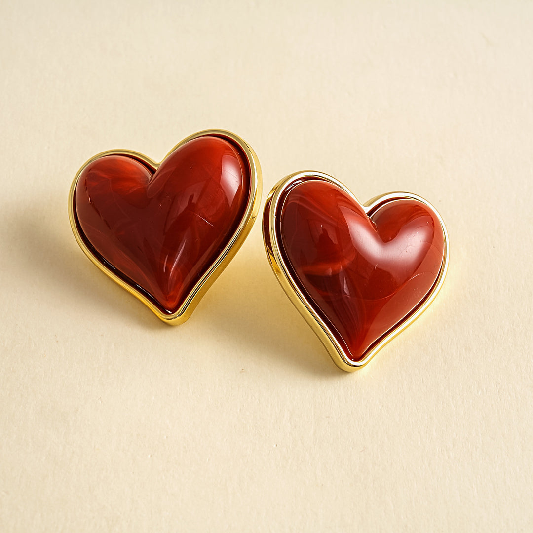 Womens Vintage Marbled Heart Acrylic Stud Earrings N6K152