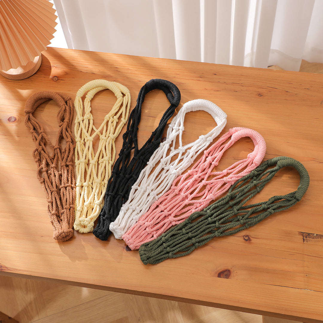 Handwoven Water Bottle Mesh Bag Cotton Linen N6G085