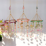 Load image into Gallery viewer, Raw Crystal Rotating Wind Chime Star Moon Sun Catcher N6F292