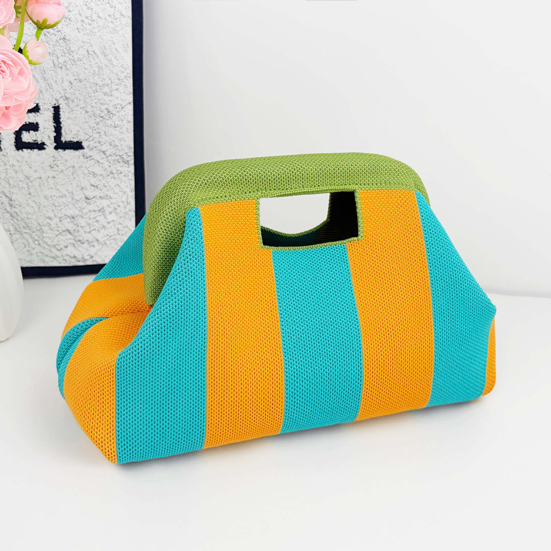 Women's Woven Striped Shell Knit Handbag N6J140