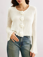 Load image into Gallery viewer, 3D Floral Ruffle Knit Bodycon Ultra Light White N5Z666
