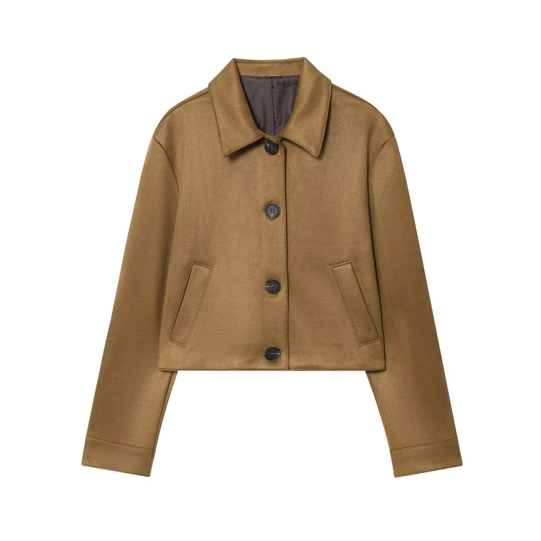 Loose Casual Suede Effect Jacket Women Khaki N5A400