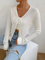Load image into Gallery viewer, Lace Tie-Front V-Neck Knit Cardigan Women N6D076