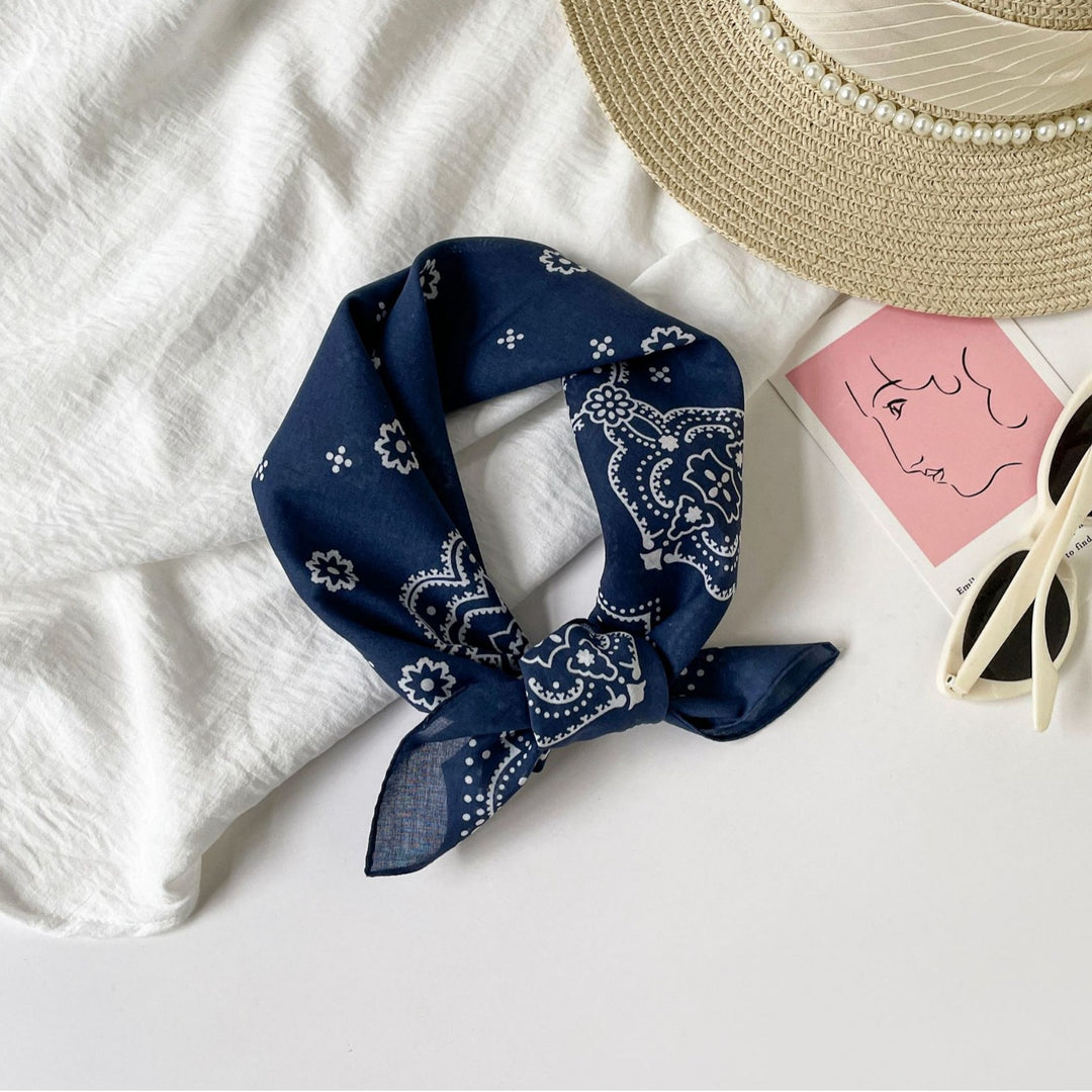 Cotton Paisley Print Small Square Scarf Neck Wrap N6H114
