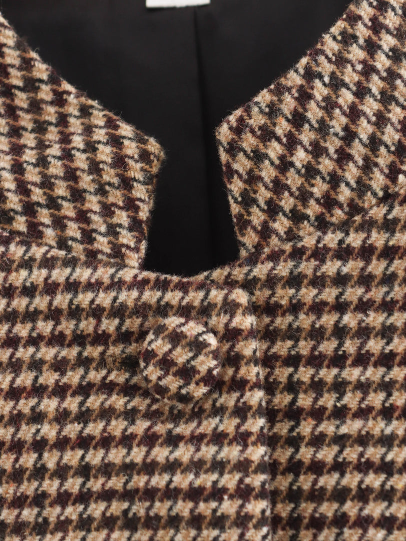 Houndstooth Shirt Jacket Women Dark Brown Long Sleeve N5A734
