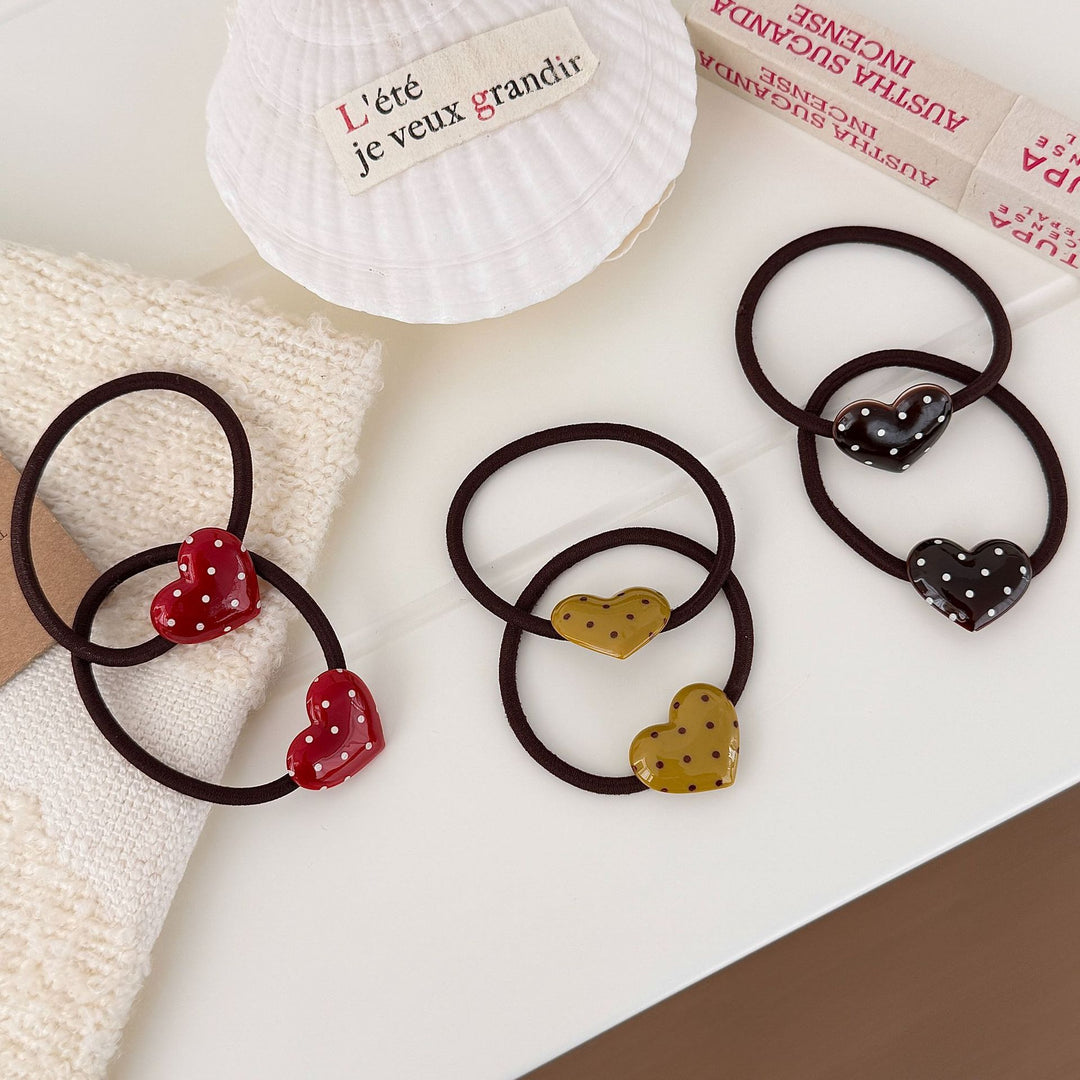 Polka Dot Heart Hair Tie Retro High Elastic N6F069