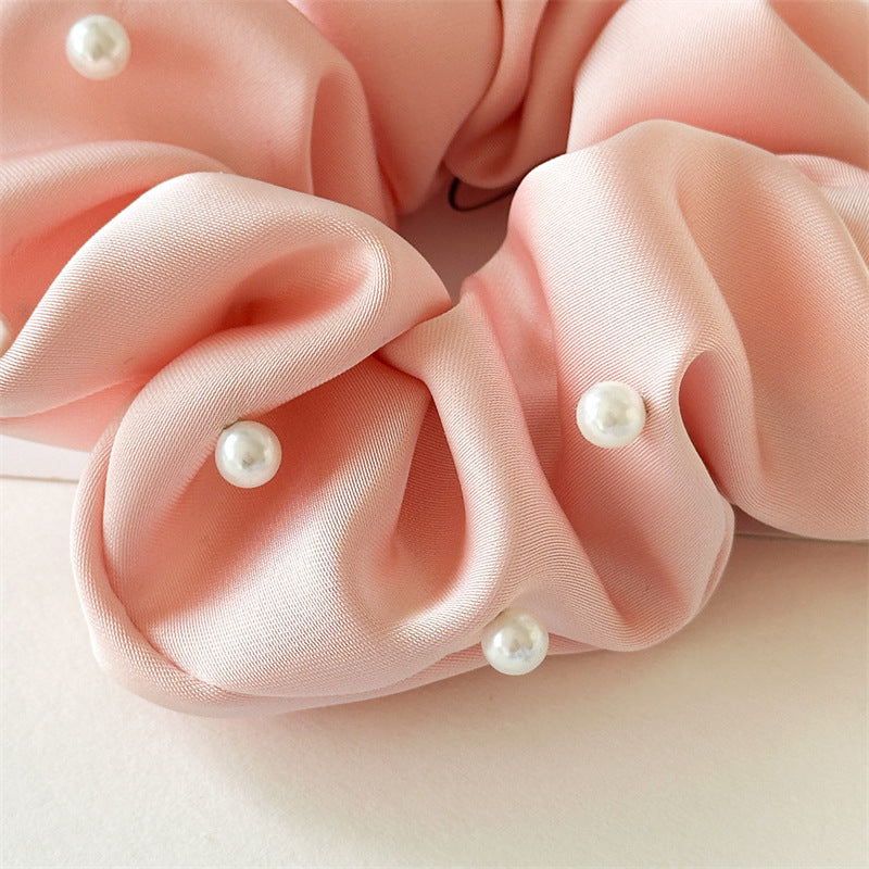 Solid Satin Pearl Scrunchie High Elasticity Women N6H184