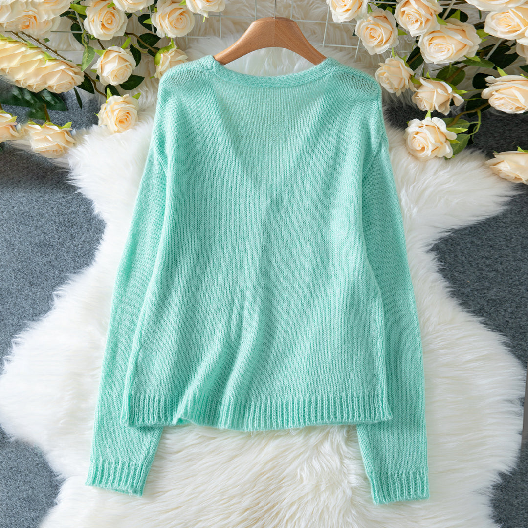 V Button Cardigan Lightweight Light blue 5Z823