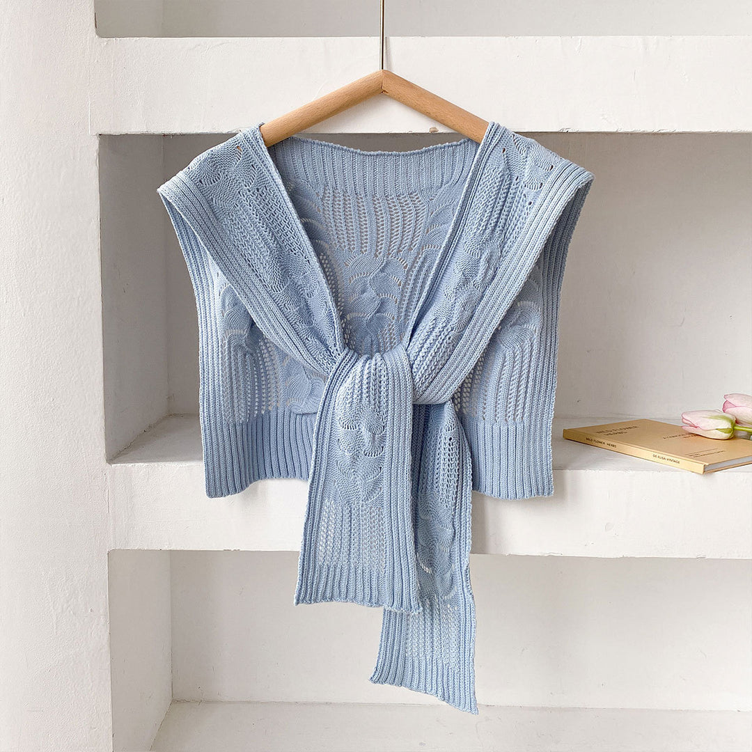 Thick Knit Square Shawl Hollow Twist Women N6H241