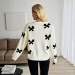 Load image into Gallery viewer, Bow Print Cardigan Lightweight White N5Z487
