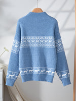 Load image into Gallery viewer, Snowflake Jacquard Half High Collar Knit Sweater N6H261
