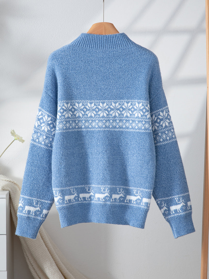 Snowflake Jacquard Half High Collar Knit Sweater N6H261
