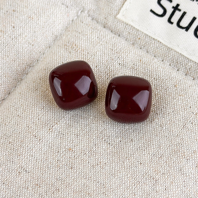 Candy Color Rounded Square Glossy Stud Earrings Women N6H104