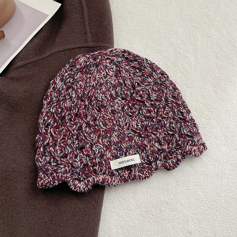 100% Wool Crochet Lace Hollow Knit Beanie Women N6H219