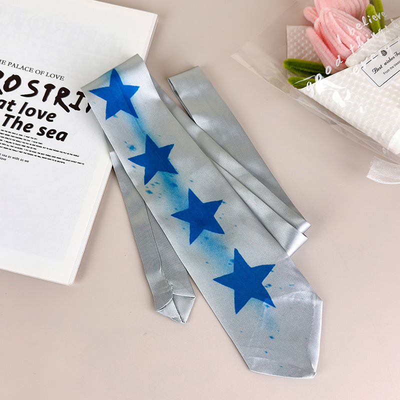 Dopamine Star Print Satin Tie Scarf Multi-Use Necktie N6G235