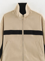 Load image into Gallery viewer, Loose Colorblock Stand Collar Zip Jacket Women Khaki N6H126