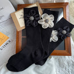 Load image into Gallery viewer, 3D Floral Solid Mid-Calf Socks Women Cotton Black N6H033