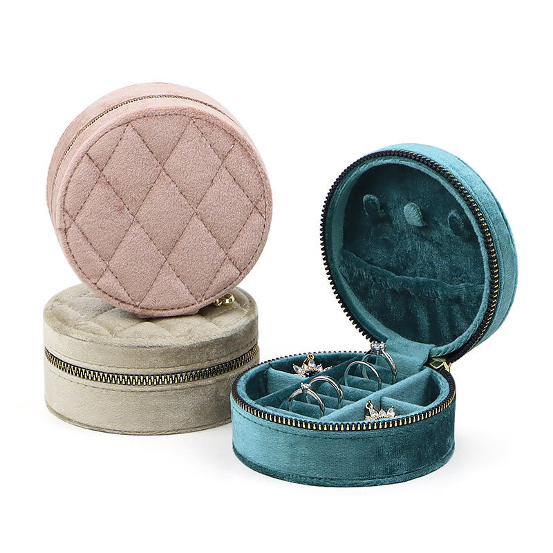 Round Oval Velvet Jewelry Box Portable Storage S5P950