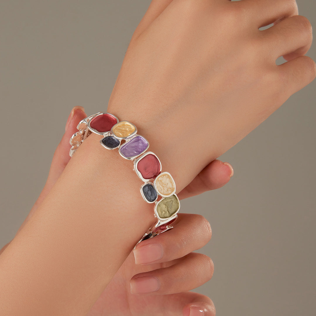 Enamel Geometric Square Alloy Stretch Bracelet N6F285