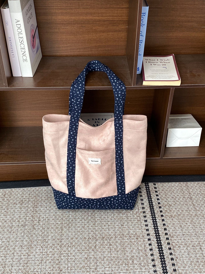 Women's Large Floral Color-Block Suede-Feel Tote Bag N6J210