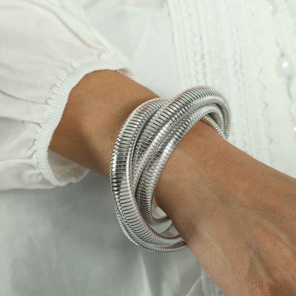 Triple Helix Bangle Titanium Steel Vacuum Ion Plated S5P084