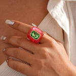 Load image into Gallery viewer, Womens Vintage Rhinestone Hexagon Resin Ring N6K191