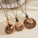 Load image into Gallery viewer, Leather Cord Wood Resin Raffia Drop Pendant Necklace N6H139