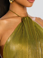 Load image into Gallery viewer, Womens Gold Metallic Halter Maxi Dress Backless N25A064
