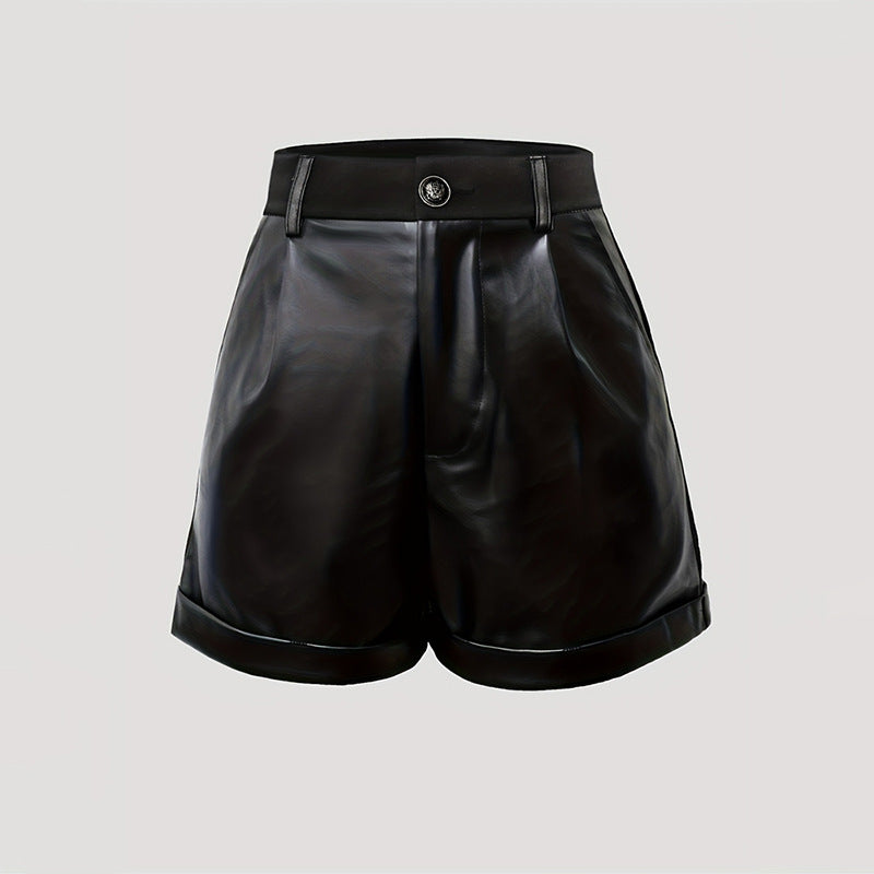 High Waist PU Leather Shorts Women Office N6B182