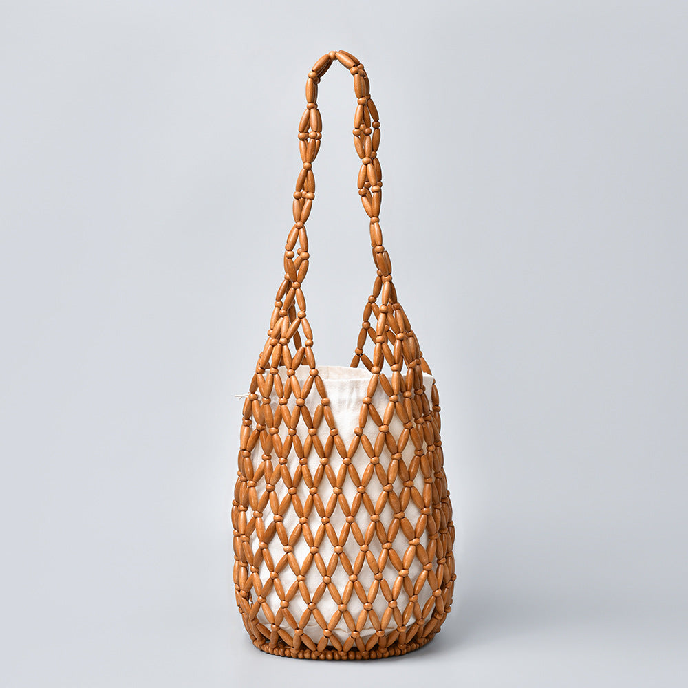 Handwoven Beaded Vacation Bucket Bag Women N6C304