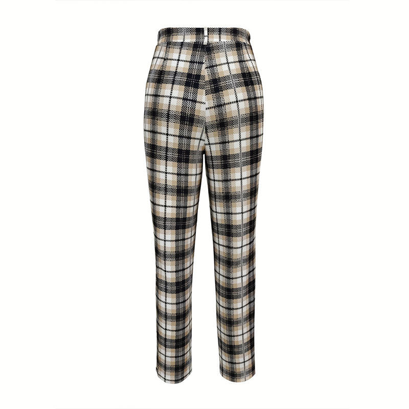 Classic Plaid Elastic Waist Office Trousers Women N5A097