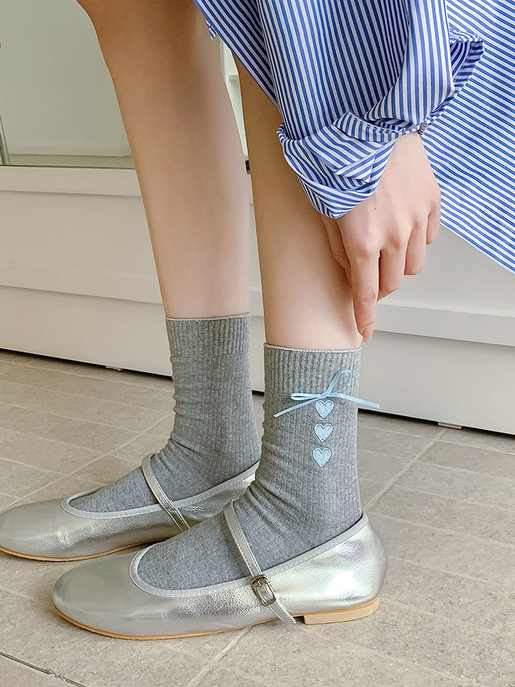 Bow Heart Mid-Calf Socks Women N6C153