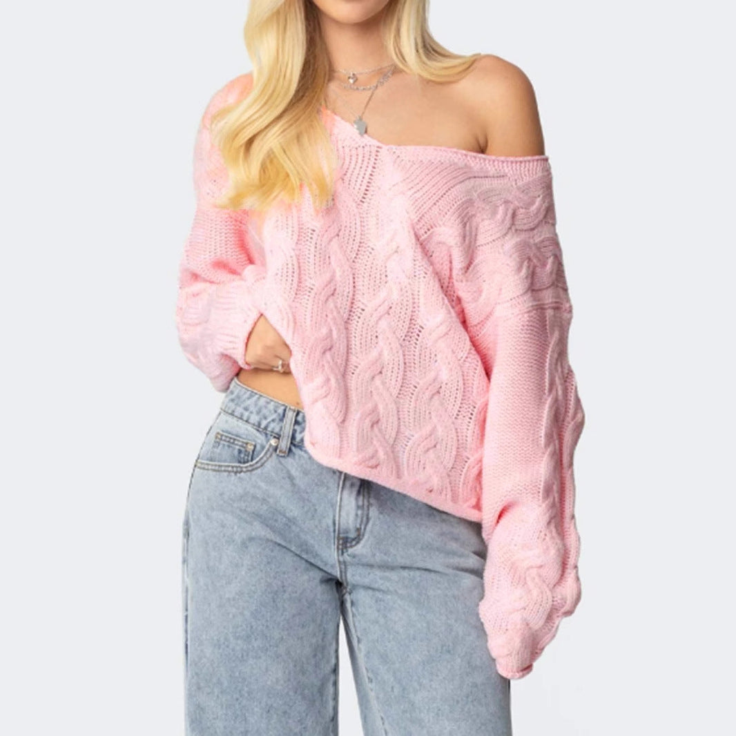 Cable V Knit Mid Weight Pink N5Z689