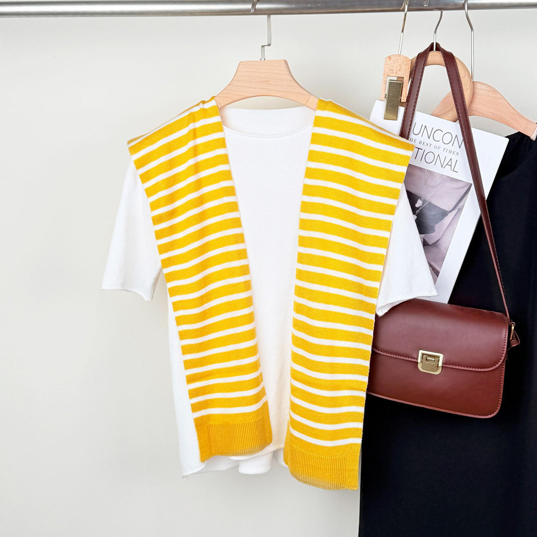 Colorblock Stripe Knit Shoulder Cape Women Travel N6H244