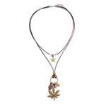 Load image into Gallery viewer, Leather Cord Wood Bead Star Leaf Sweater Chain N6H138