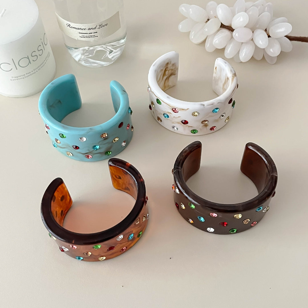 Colorful Crystal C-Shape Resin Bangle Bracelet N6F097